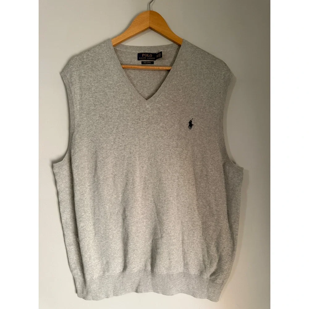 Polo Ralph Lauren Sweater Vest XXL Grey Pima Cotton V-Neck Classic preppy